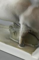 Zsolnay bika, kézzel festett, jelzett, (tervező:Sinkó András), ragasztott, m:15 cm, h:31 cm