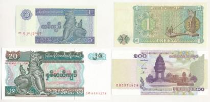 Myanmar 1966. 1K + 1972. 1K + 1994. 20K + Kambodzsa 2001. 100R T:I
Myanmar 1966. 1 Kyat + 1972. 1 K...