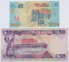 Zambia 1986-1988. 50K + Madagaszkár 2017. 100A T:I Zambia 1986-1988. 50 Kwacha + Madagascar 2017. 10...