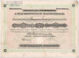 Pécs 1926. Pécsi Takarékpénztár Részvénytársaság névre szóló, tíz részvénye egyben, összesen 2000P-ről, szárazpecséttel, bélyegzéssel T:II-