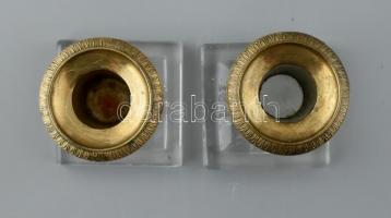 2 db réz és üveg elemekből álló gyertyatartó, kis csorbákkal, m: 15,5 cm