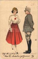 1918 WWI Italian military art postcard, soldier with lady. litho (EK)
