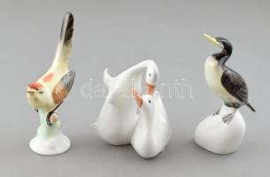 3 db Hollóházi porcelán madár figura. Kézzel festett, jelzett, minimális kopással 11-14 cm-ig