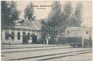 1914 Apátfalva (Csanád), vasútállomás, vonat (ázott / wet damage)