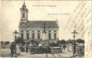 1901 Békéscsaba, Kossuth tér, artézi kút, templom
