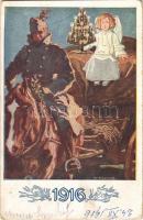 1916 WWI Austro-Hungarian K.u.K. military art postcard, Christmas greeting s: K. A. Wilke + K.k. Landsturm Infanterie Baon 160 (EK)