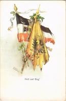 Heil und Sieg! / WWI German and Austro-Hungarian K.u.K. military propaganda with flags. B.K.W.I. 262-1. s: Erwin Granner (EK)