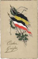 Ostergrüße! / WWI German and Austro-Hungarian K.u.K. military propaganda with flags and Easter greetings