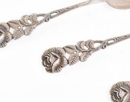 Ezüst(Ag) rózsás nyelű teáskanál, jelzett, 5 db, h: 12 cm, nettó: 75,3 g