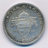 1938. 5P Ag "Szent István" T:2 patina Adamo P8.1