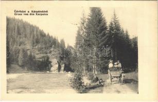 1926 Kárpátalja, Üdvözlet a Kárpátokból! Nagy Albert kiadása / Gruss von den Karpaten / Transcarpathian road (EK)