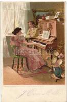 Piano playing Relief Litho