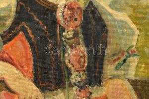 Geiger Richárd (1870-1945): Magyar menyecske nemzetiszínű szalaggal. Olaj, vászon, jelzett. Dekoratí...