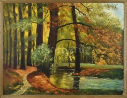 Slosár jelzéssel: Őszi erdő. Olaj, vászon, javított. Fa keretben, 100×75 cm