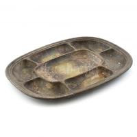 Kínáló tálca alpakka, kopott, sérült, jelzett: Hermann Patent 33x25 cm