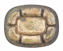 Kínáló tálca alpakka, kopott, sérült, jelzett: Hermann Patent 33x25 cm