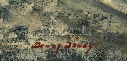 Duray (?) János jelzéssel: Vadászok kutyával. Olaj, vászon. Sérült fa keretben. Vászon hátoldalán Al...