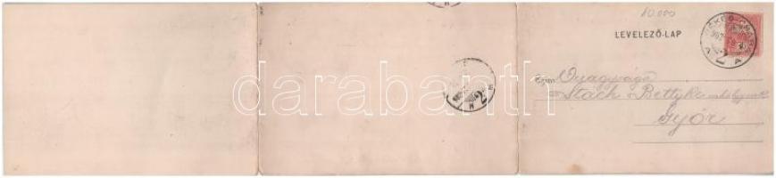 1902 Békéscsaba, Fő tér, templomok, Rosenthal testvérek utódai üzlete. 3-részes kihajtható panorámal...