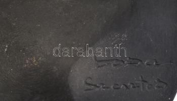 Fali plakett, fekete kerámia, sérült. Jelzett: Dósa Szentes, d: 14 cm