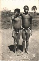 French Guinea, Bassari félmeztelen gyerekek, nyugat-afrikai folklór, Guinée Francaise. Enfants Bassaris / French Guinea, Bassari people, half-nude boys, West African folklore