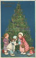 Boldog Karácsonyi ünnepeket / Christmas greeting art postcard, Christmas tree (EK)