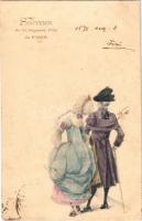 1898 Souvenir de la Joyeuse Ville de Paris / Lady art postcard, romantic couple (fl)