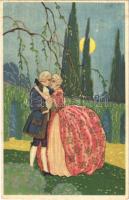 Romantic couple, lady art postcard. Degami 2041. (EK)