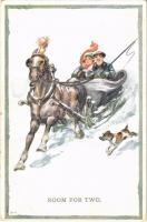 1925 Room for two Lady art postcard, romantic couple, winter, horse sleigh. K. Series 1247-2. artist signed (fa)