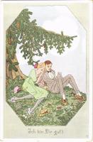 Ich bin Dir gut! / Lady art postcard, romantic couple. Vierfarbendruck-Künstlerkarte 143/1359. (EK)