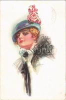 1917 Lady art postcard. ERKAL Künstler-Serie 301/3. s: Usabal + K.u.K. Elektrofelddepot (fl)