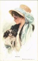 1914 Beauties. Lady art postcard, lady with dog. Reinthal & Newman No. 196. s: Harrison Fisher