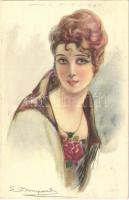 1922 Italian lady art postcard. Uff. Rev. Stampa 439-3. s: Bompard