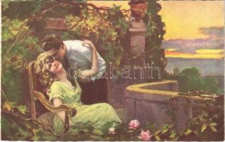 Italian lady art postcard, romantic couple. Proprietá Artistica riservata 2021-4.