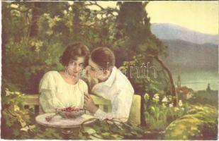 Italian lady art postcard, romantic couple. Proprietá Artistica riservata 2022-4.
