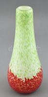 Zöld-piros üvegváza, többrétegű, fújt, anyagában színezett, jelzés nélkül, m: 25 cm