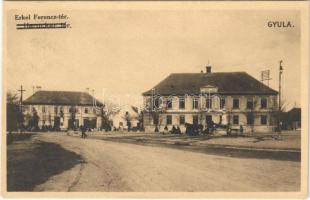 1915 Gyula, Erkel Ferenc tér, Katolikus népiskola, Hegyi József üzlete. W.L. Bp. Nr. 1566. Dobay János kiadása