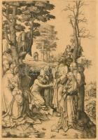 Leyden, Lucas van (1494-1533) után, XIX. sz. ismeretlen művész munkája: Lázár feltámasztása. Heliogravűr, papír, jelzés nélkül. Kissé sérült, régi üvegezett fa keretben, 28,5×20 cm