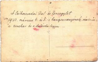 1933 Csíkszereda, Miercurea Ciuc; Dal- és Zeneegylet zenekar és dalárda tagjai a március 4. és 5-i h...