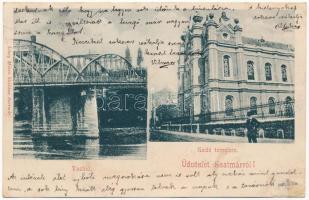 1908 Szatmárnémeti, Szatmár, Satu Mare; Vashíd, vasúti híd, zsidó templom, zsinagóga / railway bridge, synagogue
