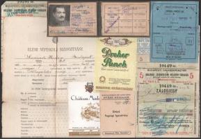 cca 1900-1940 Vegyes papírrégiség tétel: ex librisek, fejléces számla, marhalevél, keményhátú portré...