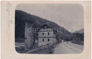 1906 Vöröstoronyi-szoros, Roter-Turm-Pass, Roterturmpaß, Pasul Turnu Rosu; Magyar-román határ a Vöröstoronnyal, új utászház / Hungarian-Romanian border, tower. photo (ragasztónyom / gluemark)