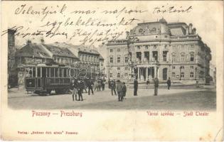 1905 Pozsony, Pressburg, Bratislava; Városi színház, villamos, Stollwerck csokoládé / theatre, tram, chocolate advertisement + KÁRPÁTI ZERGEHEGYI KIRÁNDULÁS POZSONY (EK)