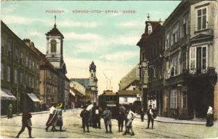 1908 Pozsony, Pressburg, Bratislava; Kórház utca, villamos. W.L. Bp. 661. / Spital gasse / street, tram (EK)