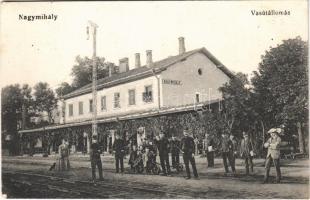 1915 Nagymihály, Michalovce; vasútállomás, hajtány. Vasúti levelezőlapárusítás 1622. / railway station, hand car (EK)