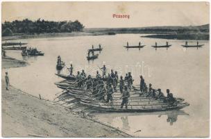 1912 Pozsony, Pressburg, Bratislava; utászok gyakorlat közben a folyóban / K.u.K. military training for pioneers (EK)