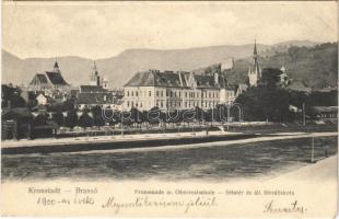 1904 Brassó, Kronstadt, Brasov; Sétatér, állami főreáliskola. Julius Müller, Alfred Tartler / promenade, school (EK)