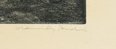 Csanády András (1929-): Kerítések, 1982. Rézkarc, papír, jelzett. Lapszéli apró foltokkal. Üvegezett...