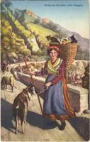 1917 Costume ticinese (Valle Maggia) / Swiss folklore from Valle Maggia, lady with goats (Rb)