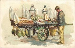 Venditore di Fichi dIndia / Italian folklore, prickly pear seller. litho s: A. Valle (felületi sérülés / surface damage)