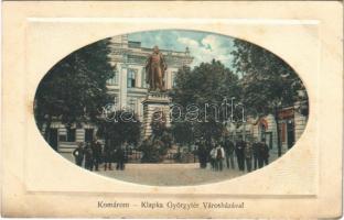 1913 Komárom, Komárnó; Klapka György tér és szobor, városház / square, statue, town hall (EK)